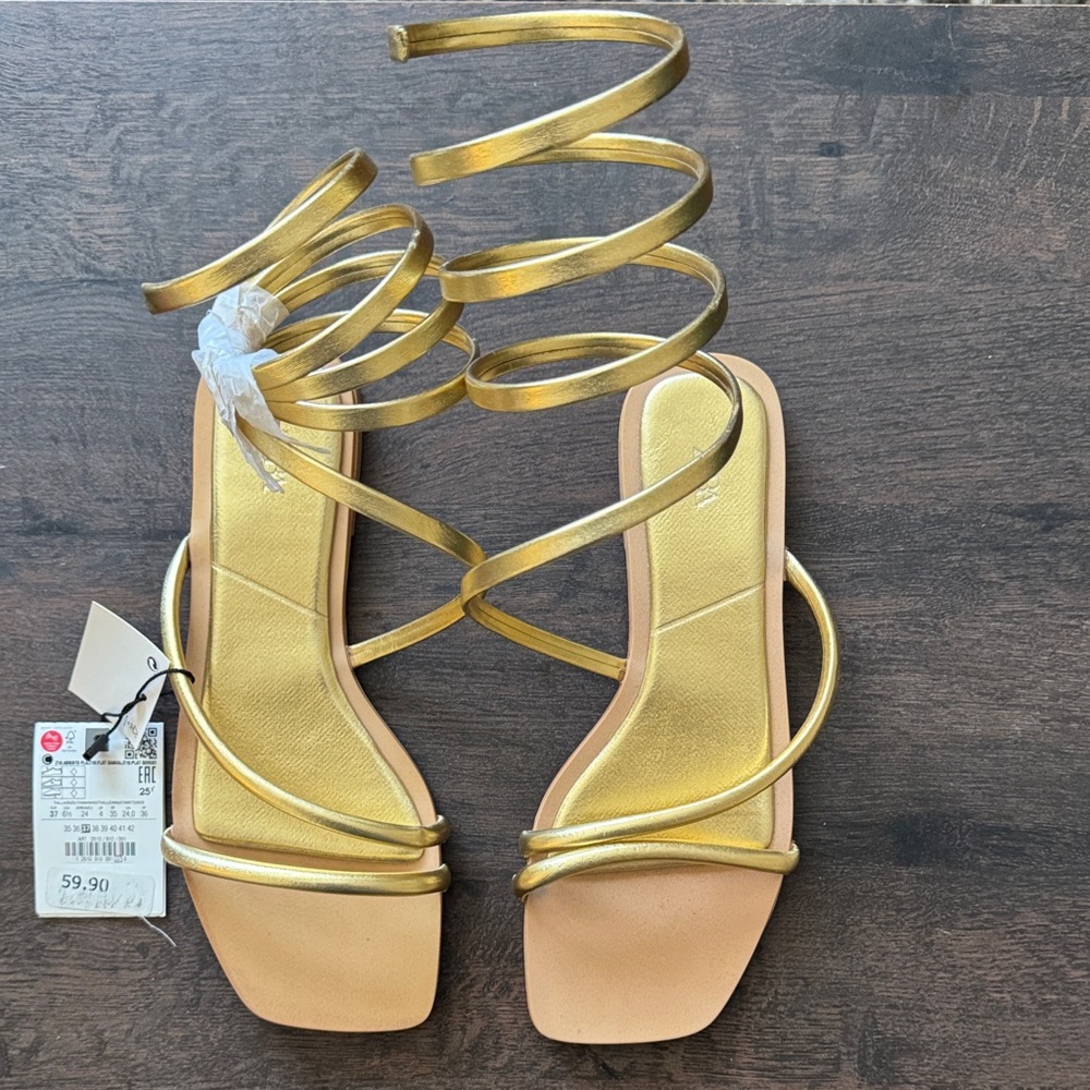 Zara Gold Wrap-Around Sandals